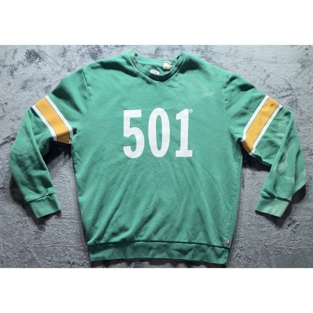 LEVIS 501 Graphic Crewneck Sweatshirt. Green, Yellow, & White. Sz. Large
